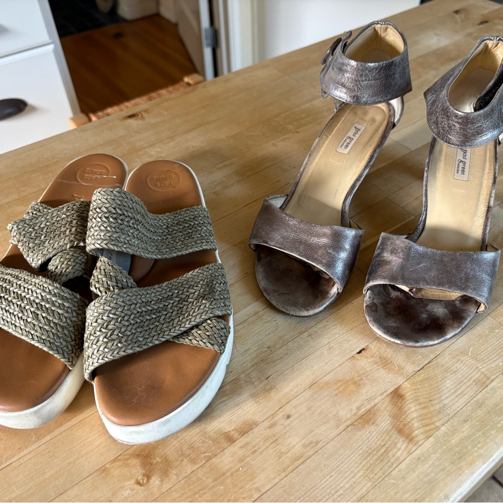 2 Pairs Of Paul Green Sandals In Khaki And Metallic Copper- Size 8 Or 5.5 Uk